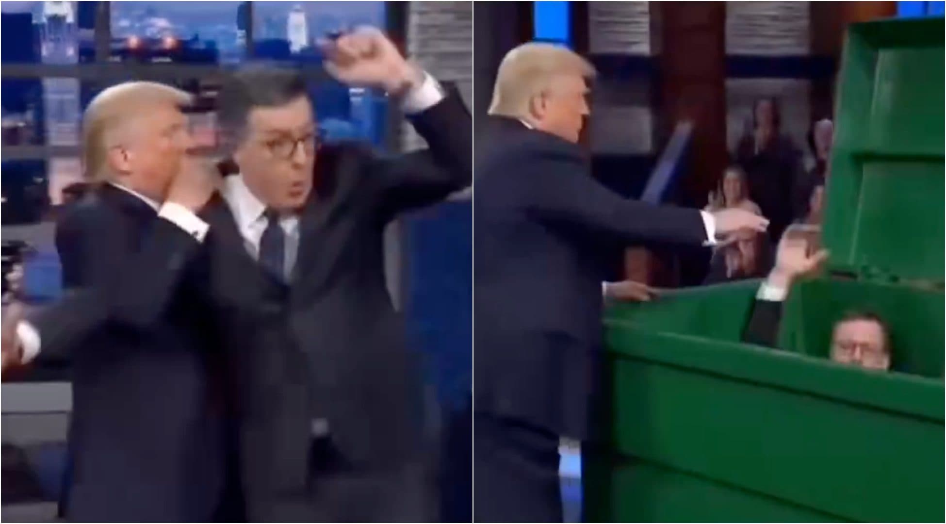 Trump posta un video AI mentre getta Stephen Colbert nel cassonetto dopo l'ultima puntata del Late Show