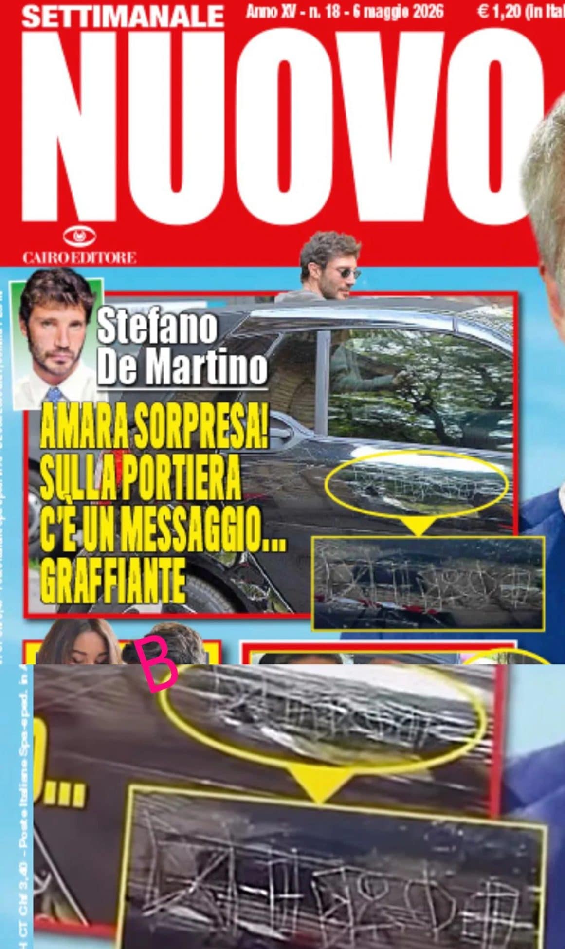 L’automobile di Stefano De Martino vandalizzata