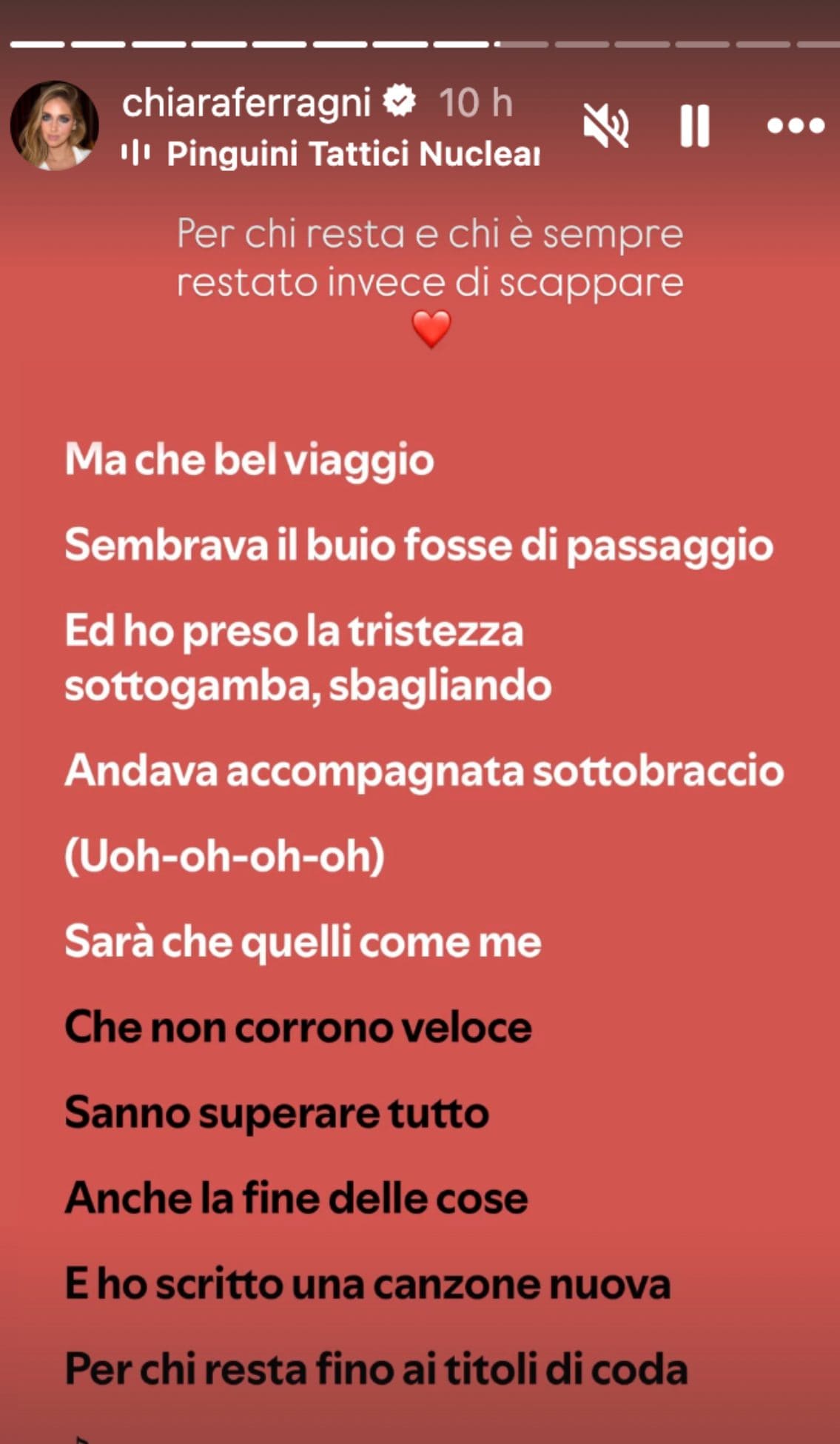 La story pubblicata da Chiara Ferragni