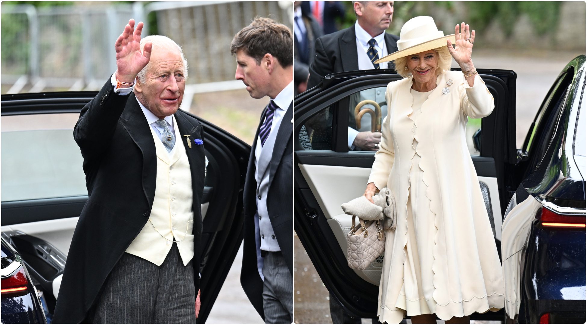 Re Carlo e la regina Camilla alle nozze di Peter Phillips con Harriet Sperling