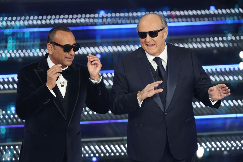 Gerry Scotti e Carlo Conti al Festival di Sanremo 2025