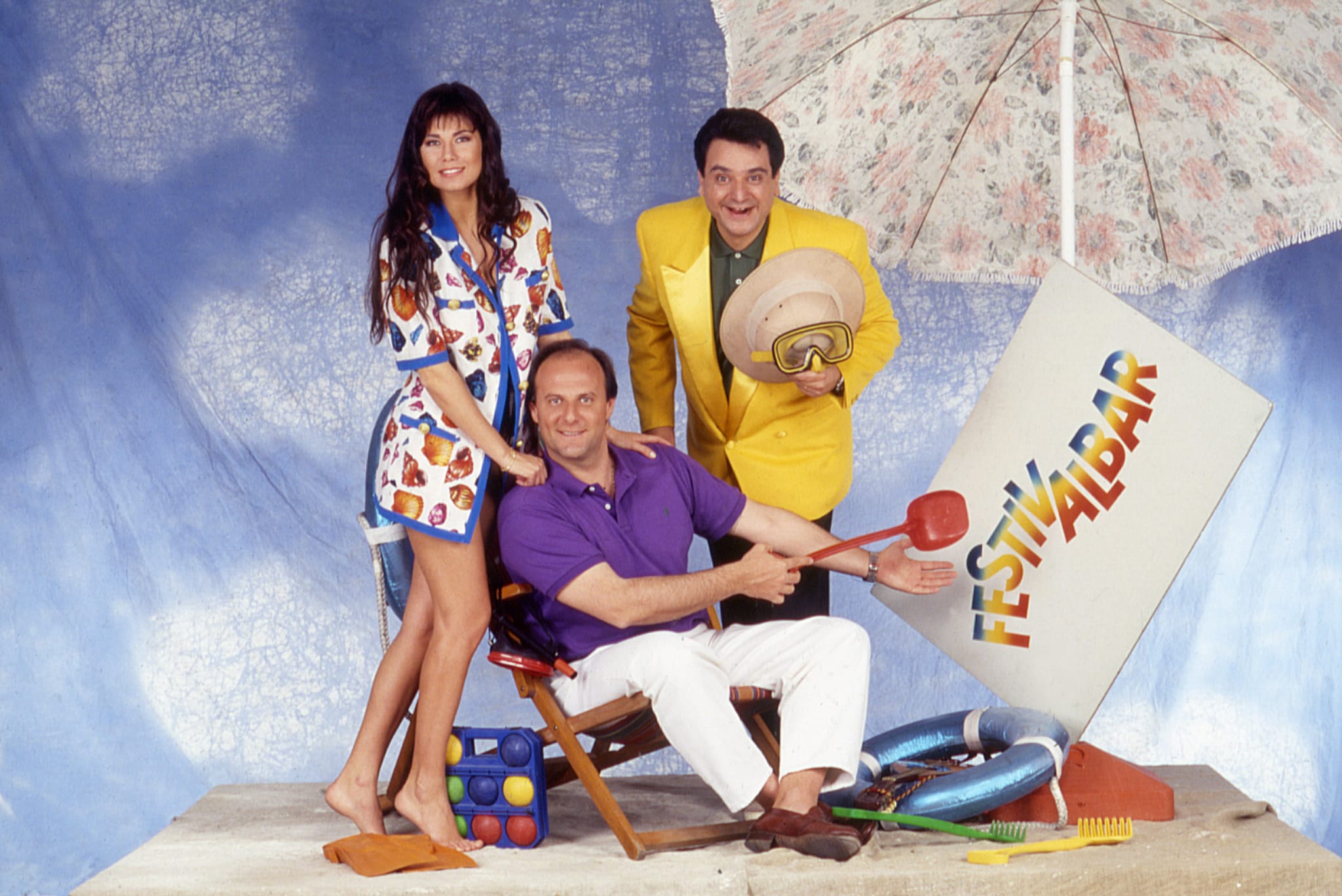 Vastano con Gerry Scotti e Susanna Messaggio in una foto promozionale del Festivalbar, 1991.
