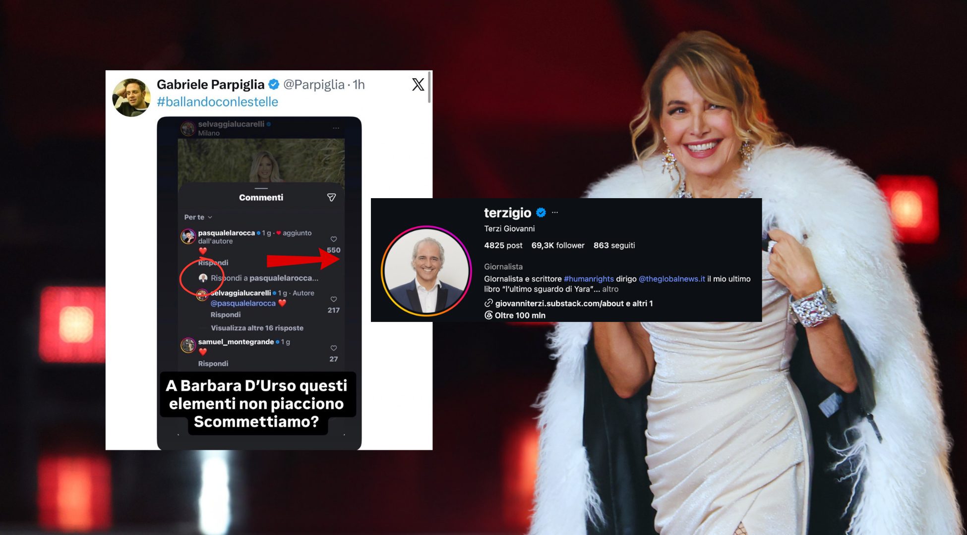 Parpiglia punge Barbara D'Urso con uno screenshot, ma l'avatar è quello di Giovanni Terzi, marito di Simona Ventura