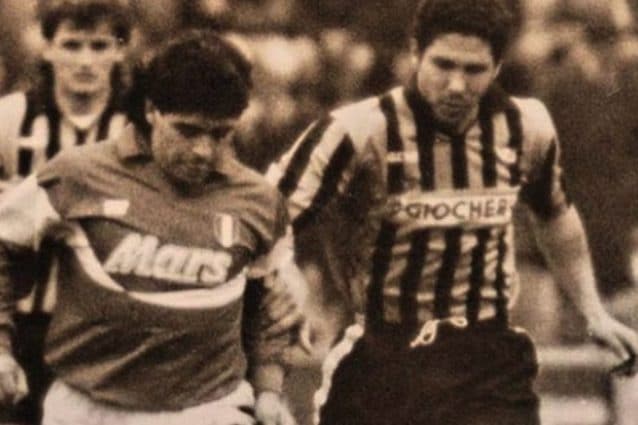 Maradona e Simeone in un Napoli–Pisa (Instagram)