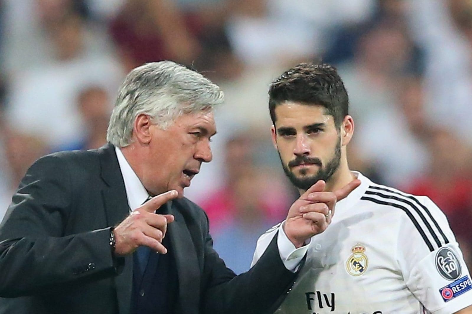 Isco e Carlo Ancelotti al Real Madrid nel 2015
