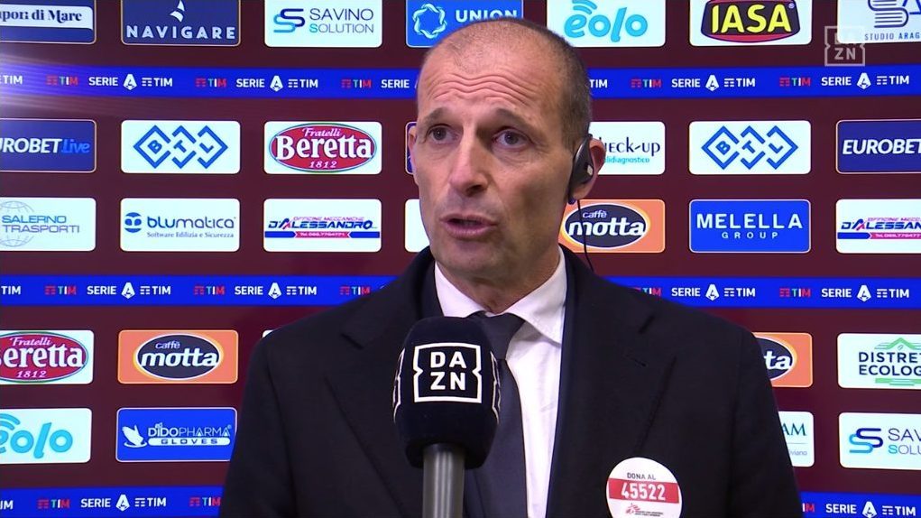 Massimiliano Allegri parla dopo la vittoria della Juventus all’Arechi contro la Salernitana
