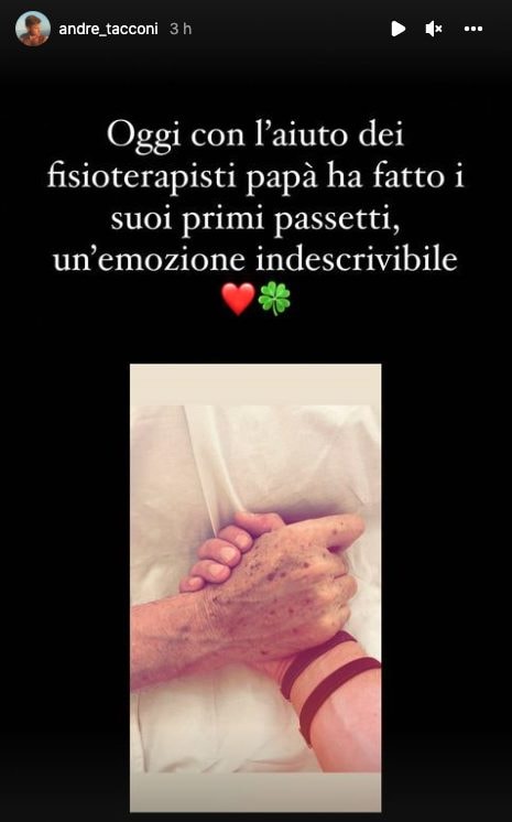 L'ultima stories di Andrea Tacconi sulle condizioni di papà Stefano.