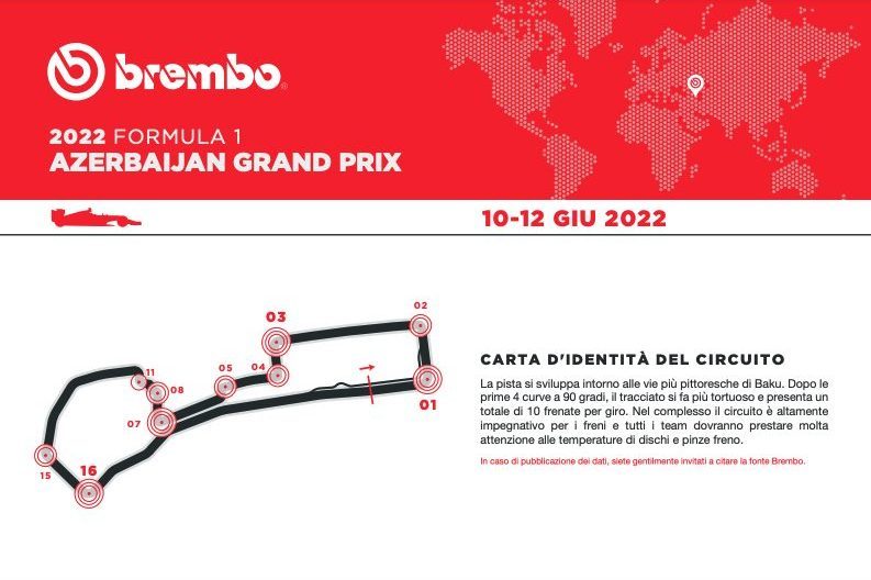 La carta d’identità del circuito di Baku fornita da Brembo