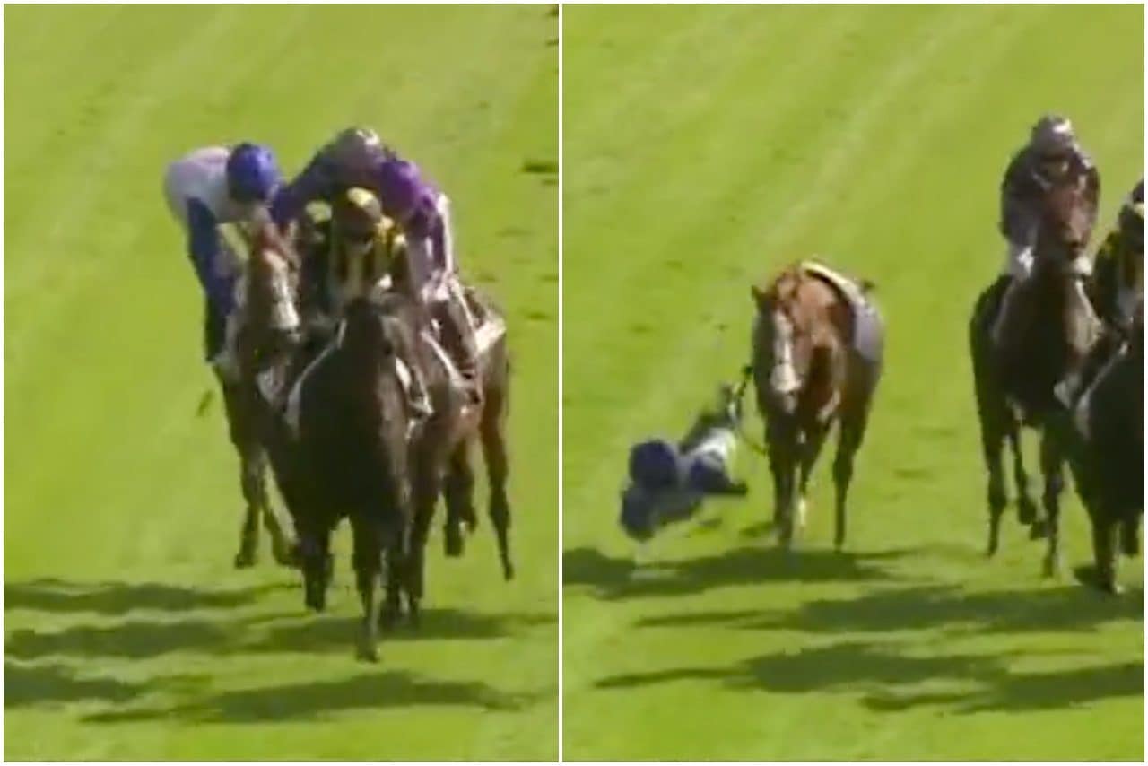 Gli dà una gomitata e sbalza il fantino rivale dal cavallo: la caduta è ...