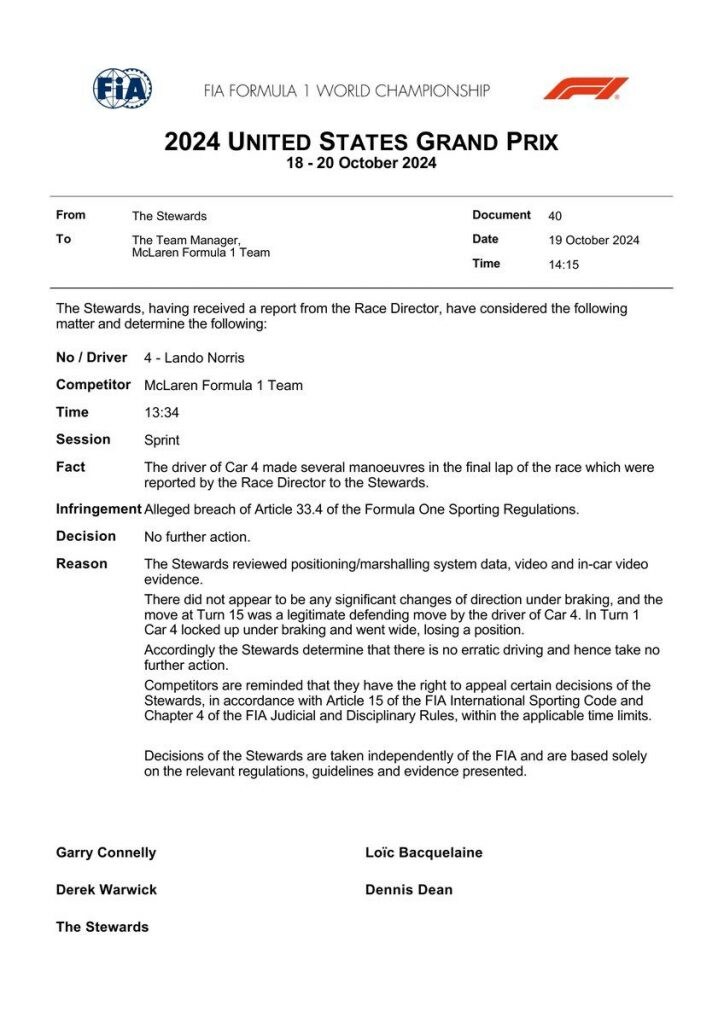 La griglia di partenza del GP Austin di Formula 1 2024