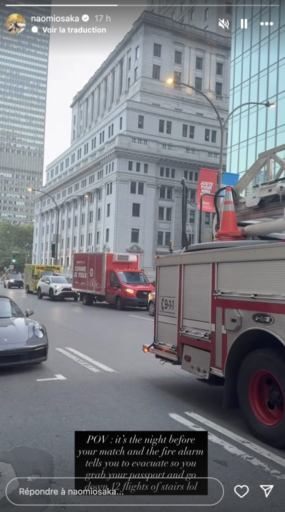 Il post di Naomi Osaka sull’allarme antincendio suonato nell’albergo dove alloggia a Montreal.