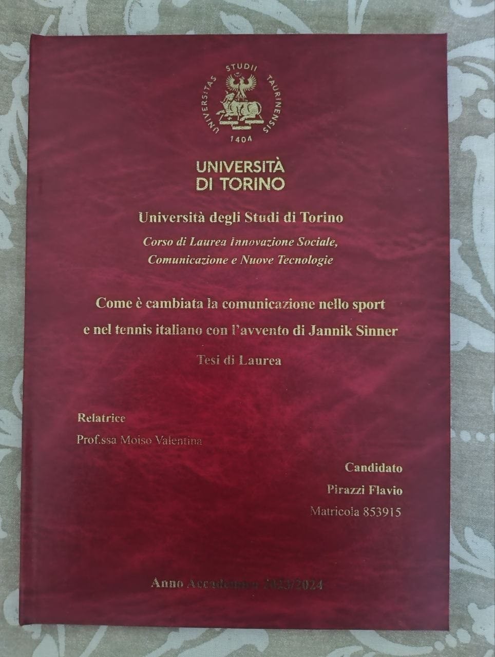 La tesi di Flavio Pirazzi dedicata a Jannik Sinner.