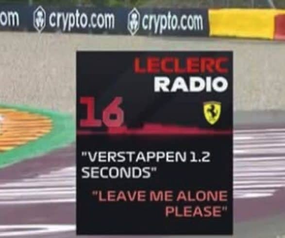 Il team radio di Leclerc mostrato in diretta tv.