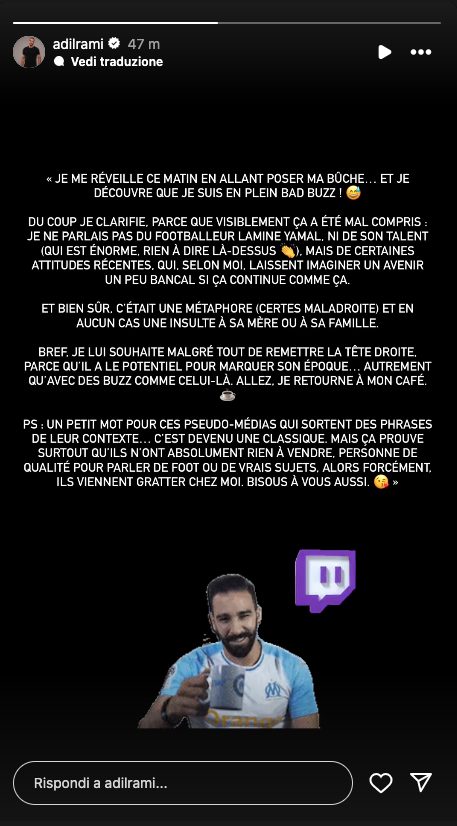 La story di Rami sui social.