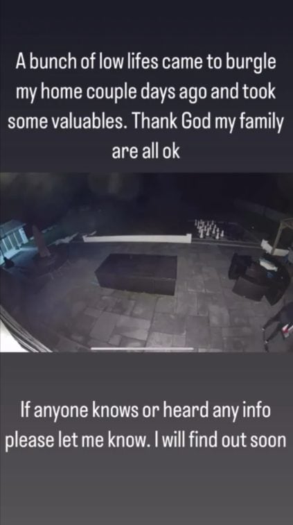 La stories con cui Abraham ha reso pubblico il furto nella sua casa di Londra.