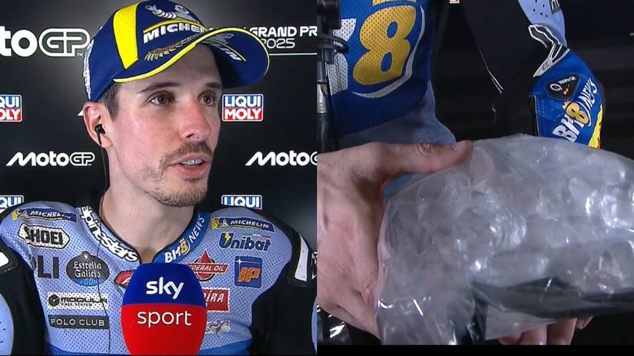 Alex Marquez in diretta col ghiaccio sulla mano spiega come ha fatto a chiudere davanti a Bagnaia