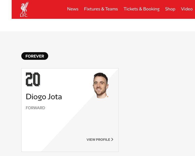 Diogo Jota è tuttora presente nella rosa del Liverpool, in una nuova sezione: foverer, per sempre