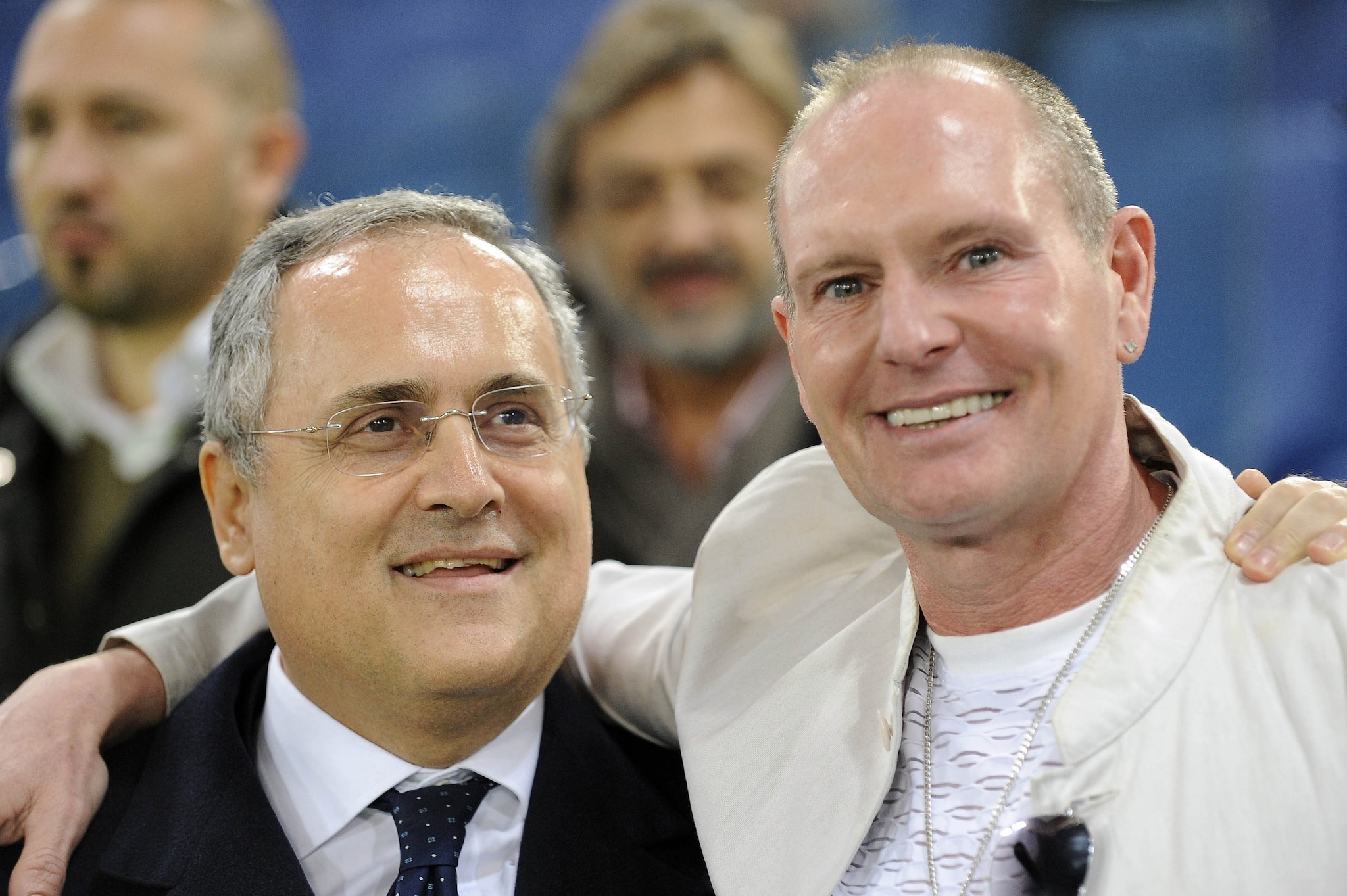 Gascoigne con Lotito nel 2012 in occasione di una rimpatriata all’Olimpico per Lazio–Tottenham