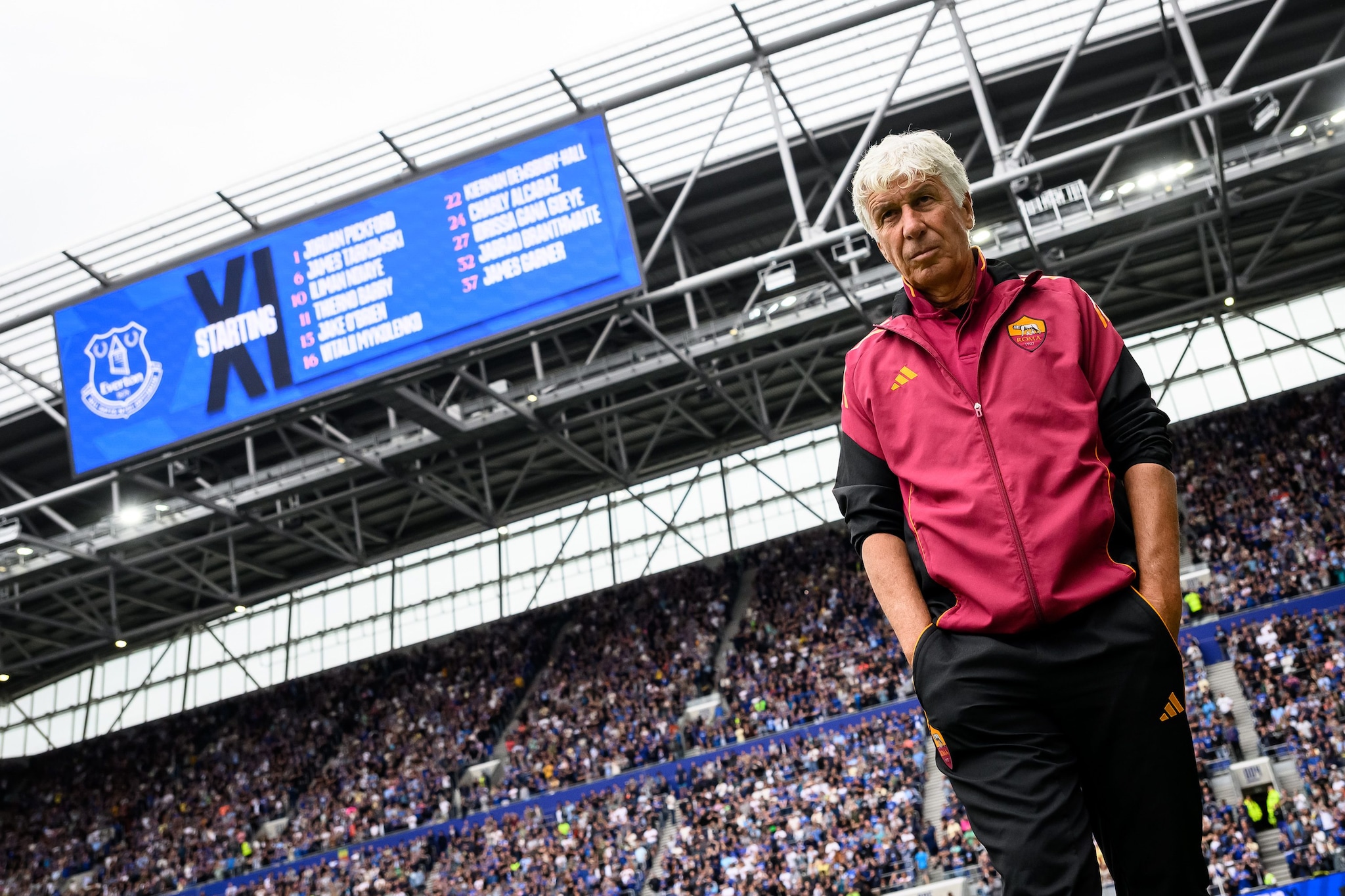 Gasperini durante la partita contro l’Everton vinta dalla Roma.