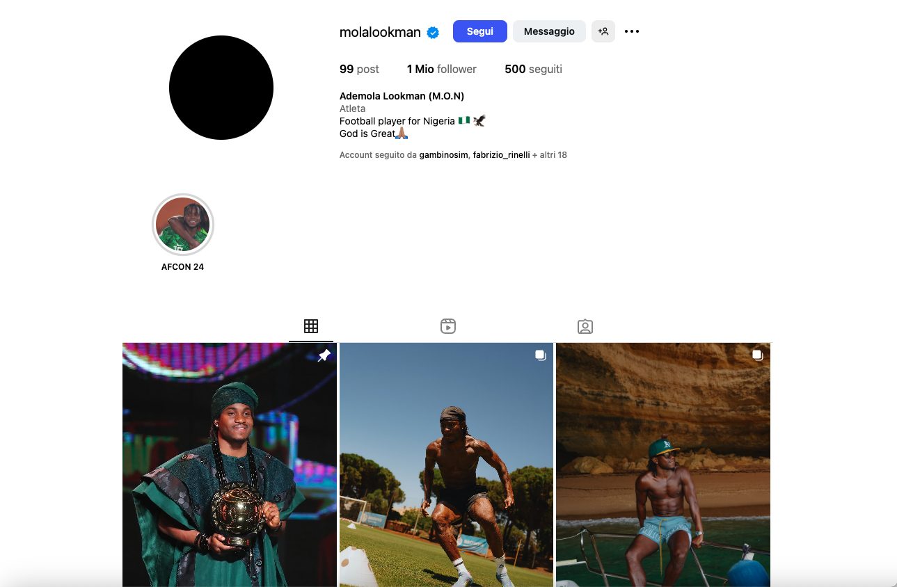 Come appare adesso il profilo Instagram di Lookman.