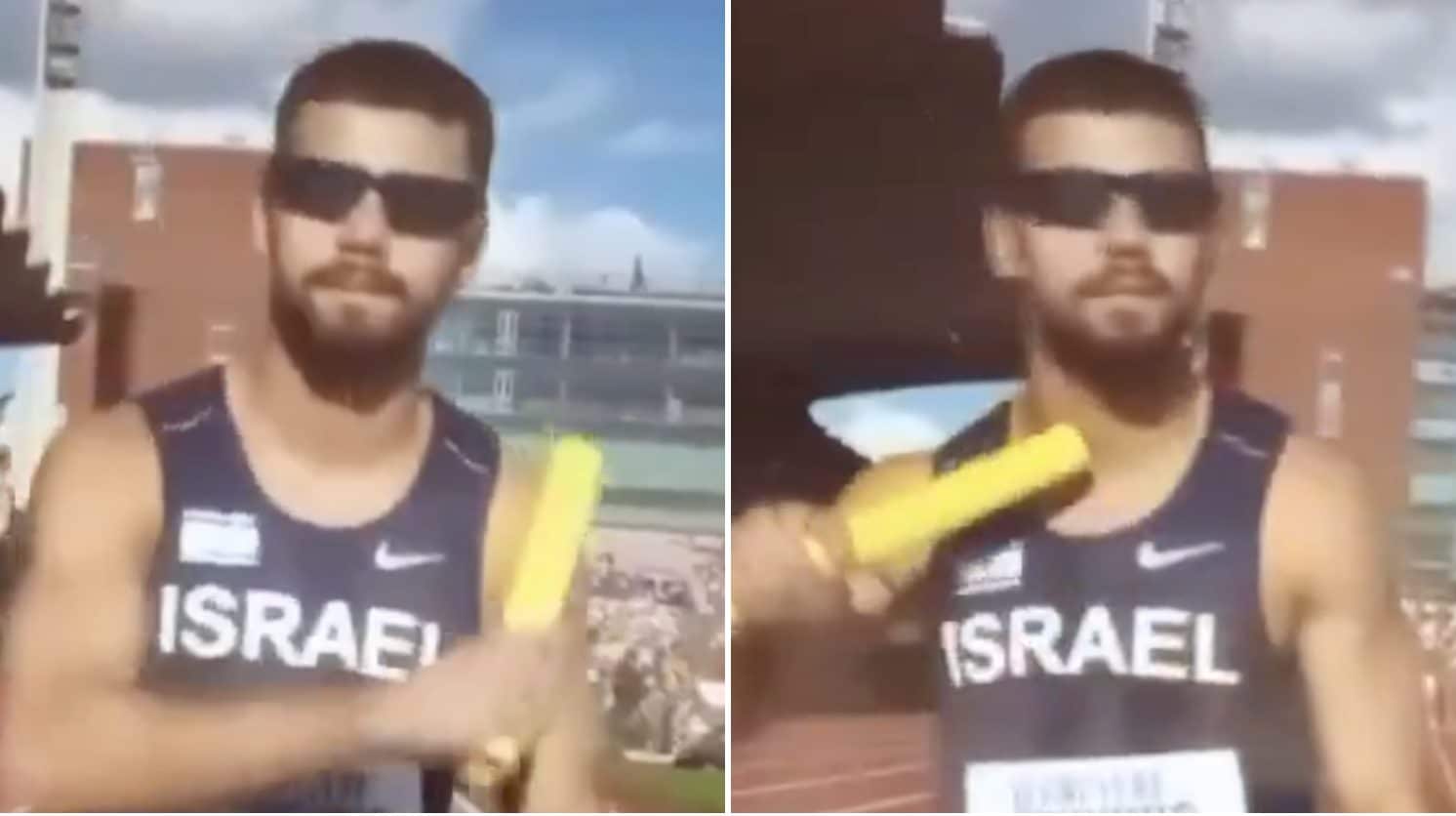 Atleta israeliano fa il gesto della decapitazione mentre viene inquadrato agli Europei di atletica