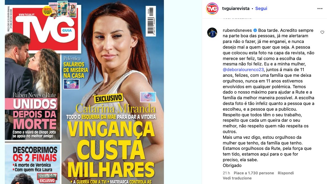 La copertina della rivista portoghese con a fianco la replica rabbiosa di Ruben Neves