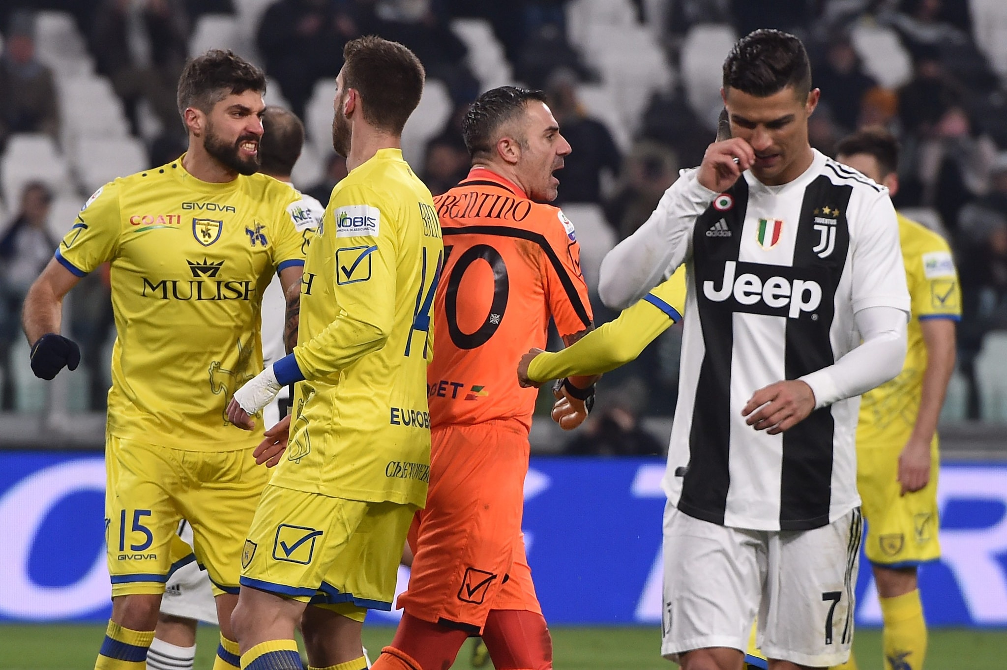 Sorrentino dopo il rigore parato a Ronaldo.