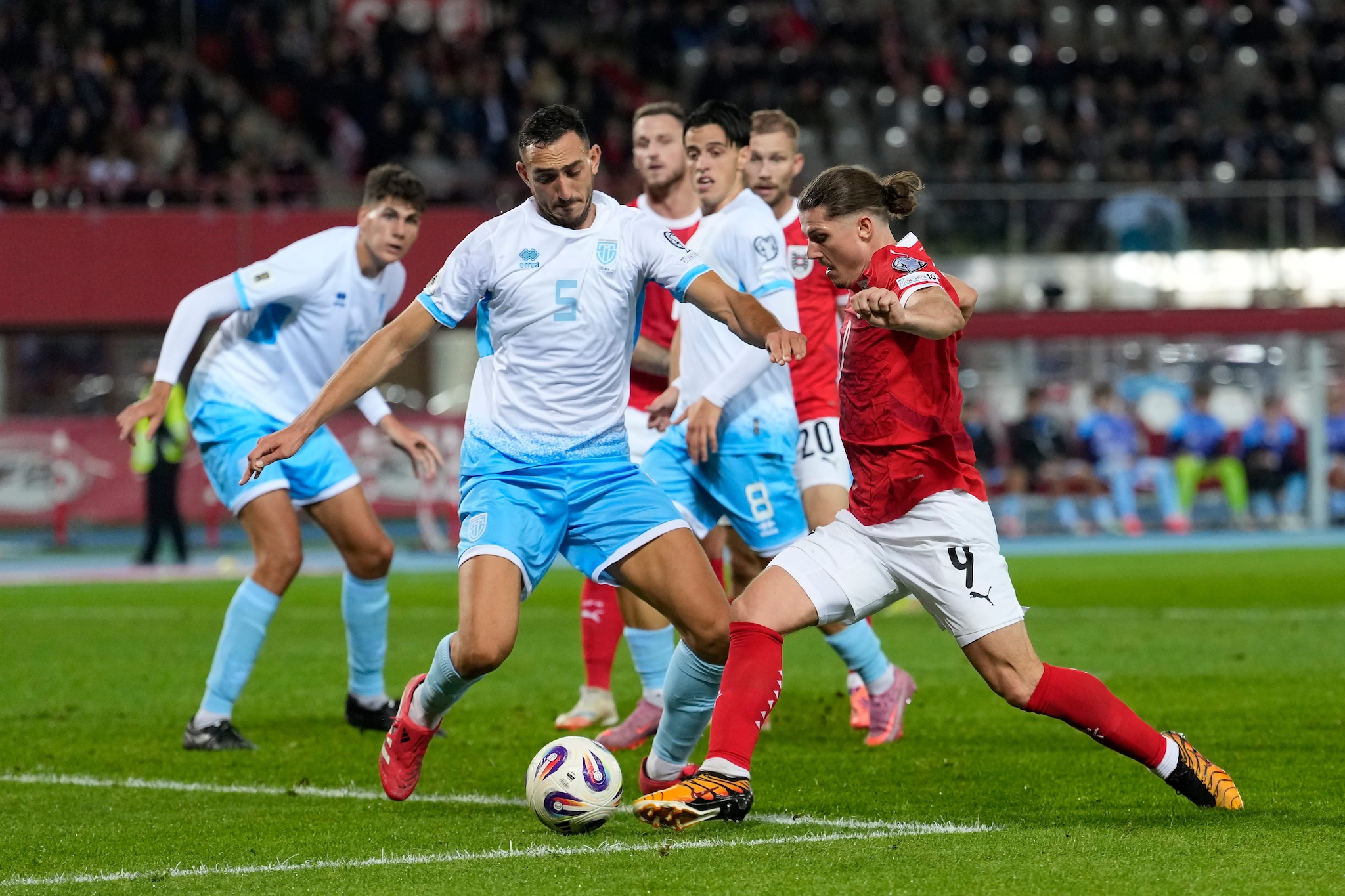 Un momento della partita tra San Marino e Austria.