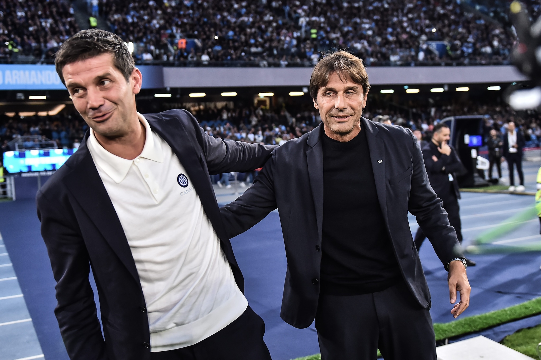 Chivu e Conte prima di NapolI–Inter.