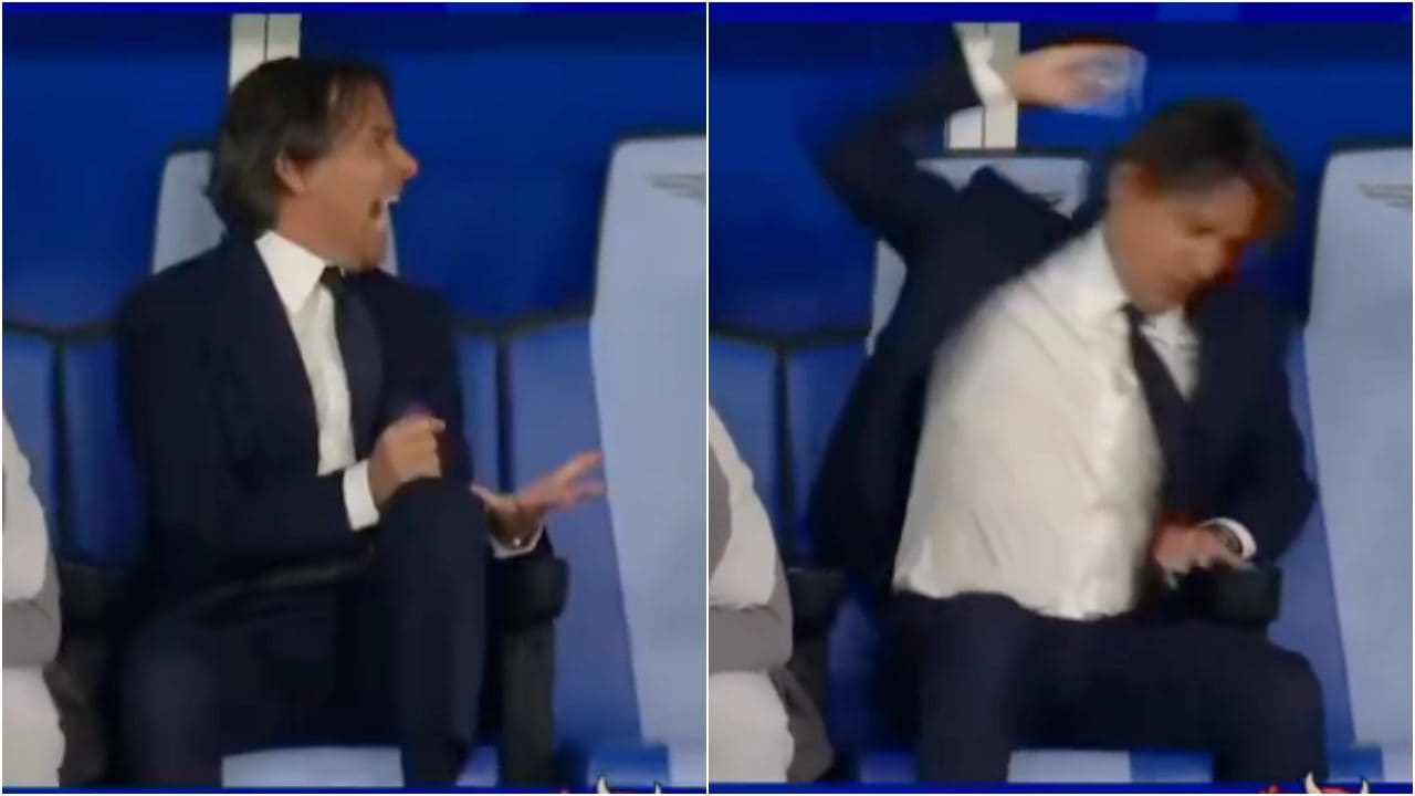 Simone Inzaghi è una furia per l'espulsione di Koulibaly: urla di rabbia e lancia un oggetto a terra