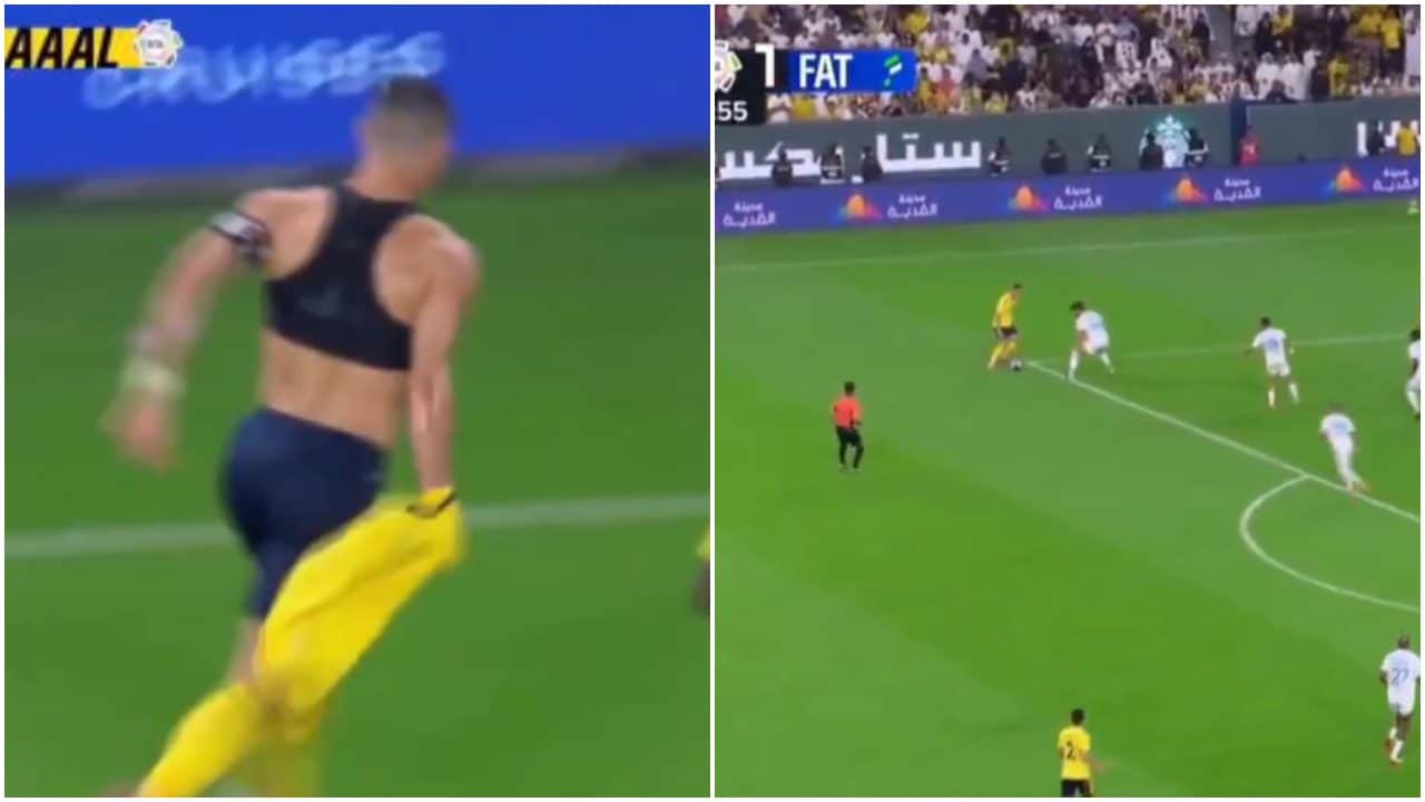 Cristiano Ronaldo impazzisce e getta la maglia in tribuna: ha segnato un gol da fantascienza