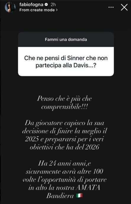 La risposta di Fognini sulla rinuncia di Sinner alla Coppa Davis.