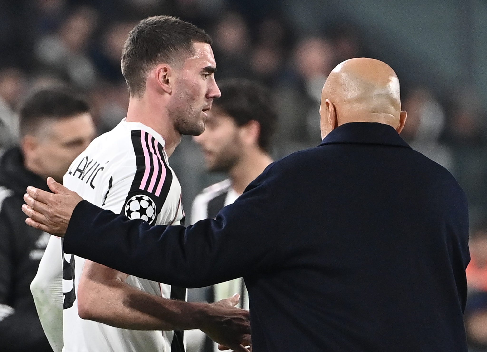 Vlahovic e Spalletti dopo la sfida di Champions con lo Sporting Lisbona.