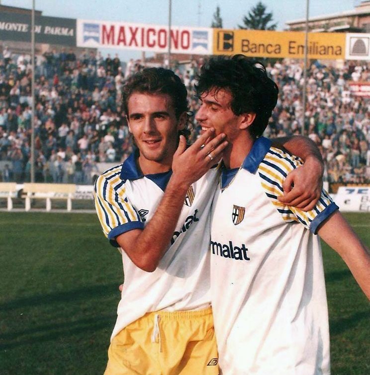 Giandebiaggi insieme a Melli al Parma nella stagione 1989–1990.