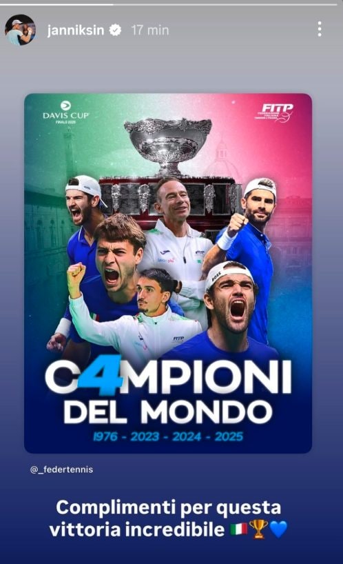 Con una stories Sinner ha fatto sentire la sua voce dopo il tris in Davis.