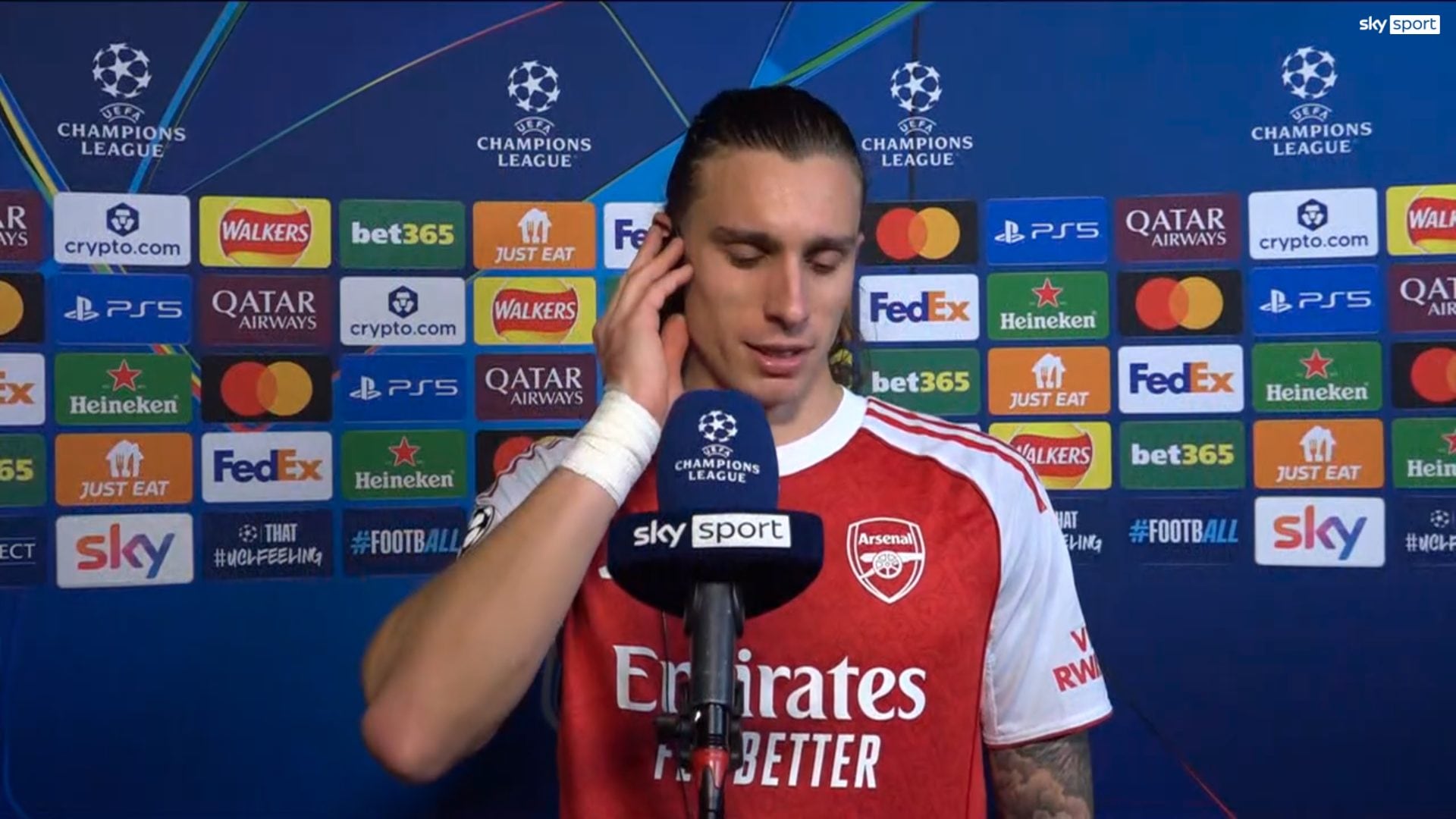 Calafiori durante l’intervista a Sky.