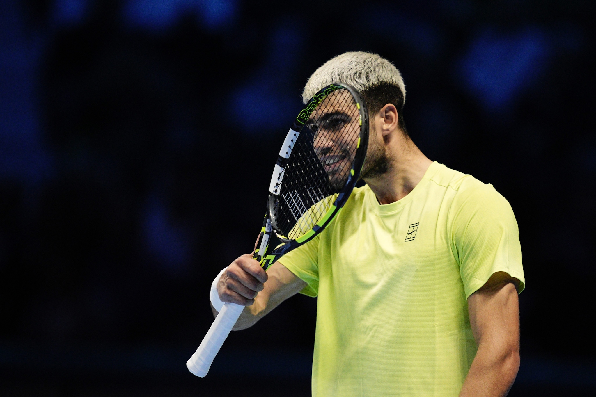 Un’espressione buffa di Carlos Alcaraz alle Finals di Torino in finale con Sinner