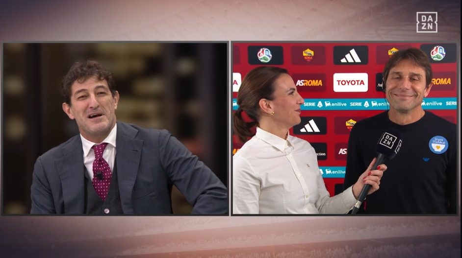 Ciro Ferrara scherza con Antonio Conte dopo Roma–Napoli
