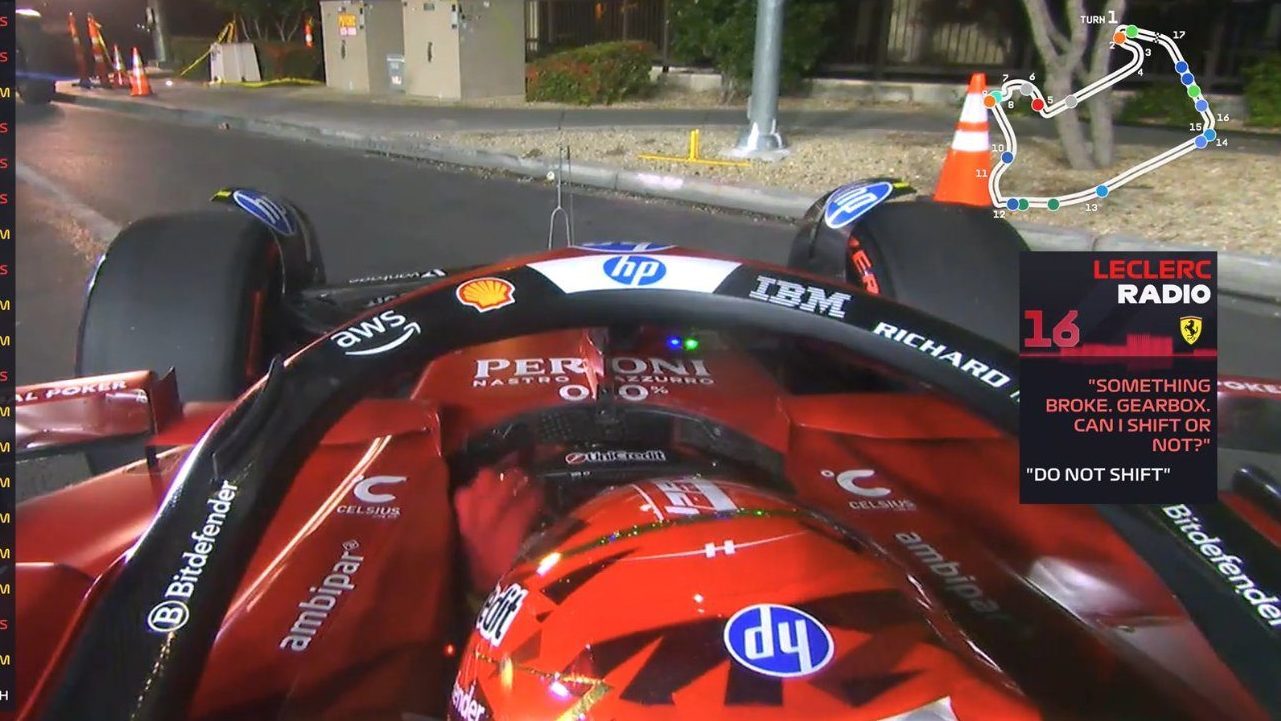 Las Vegas amara per Leclerc, la sua Ferrari si ferma all'improvviso durante le FP2: "Si è rotto qualcosa"
