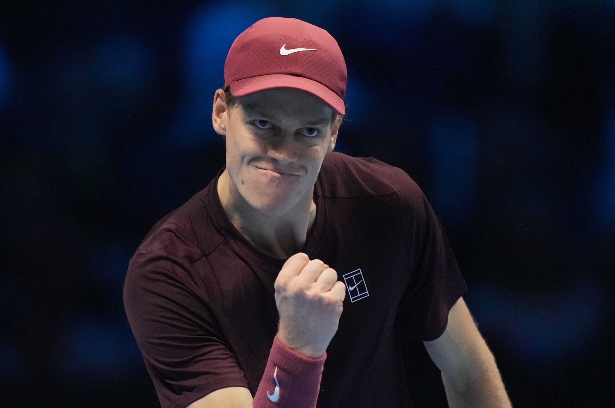 Un’esultanza di Jannik Sinner durante il match vinto con Auger–Aliassime alle ATP Finals di Torino
