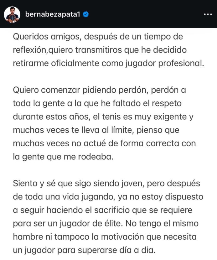 La lettera d’addio di Bernabé Zapata Miralles è molto forte, parole decise quelle dello spagnolo.