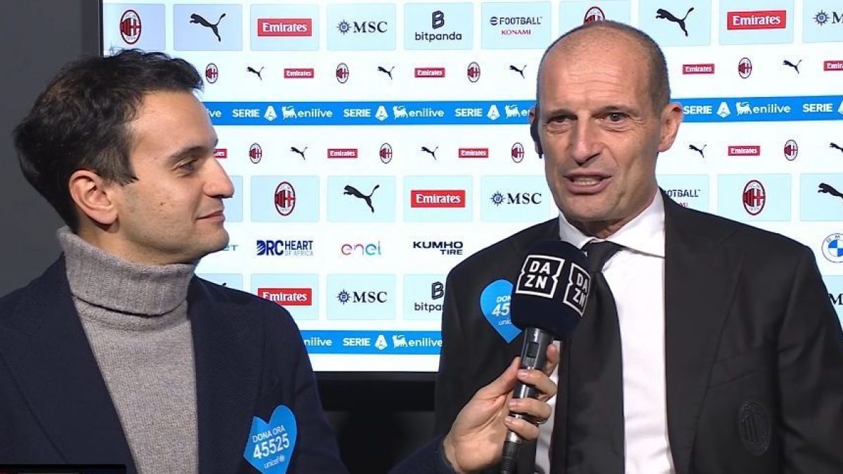 Massimiliano Allegri spiega a DAZN di avere un po’ di fretta: deve andare a pranzo con Andrea Agnelli.