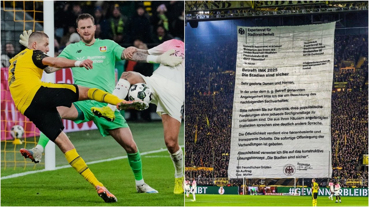 La protesta dei tifosi del Borussia, durante la partita con il Bayer Leverkusen.