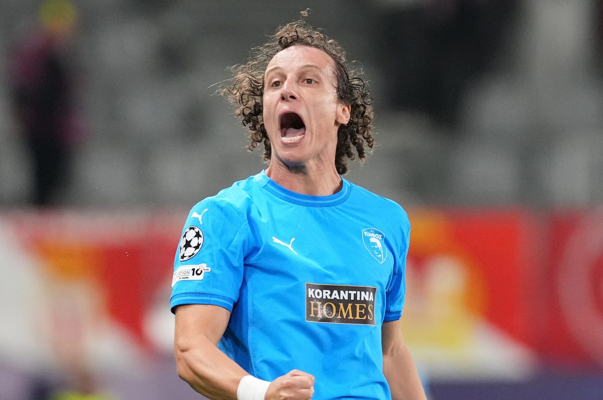 L’esultanza di David Luiz dopo aver segnato in Pafos–Monaco in questa edizione della Champions League