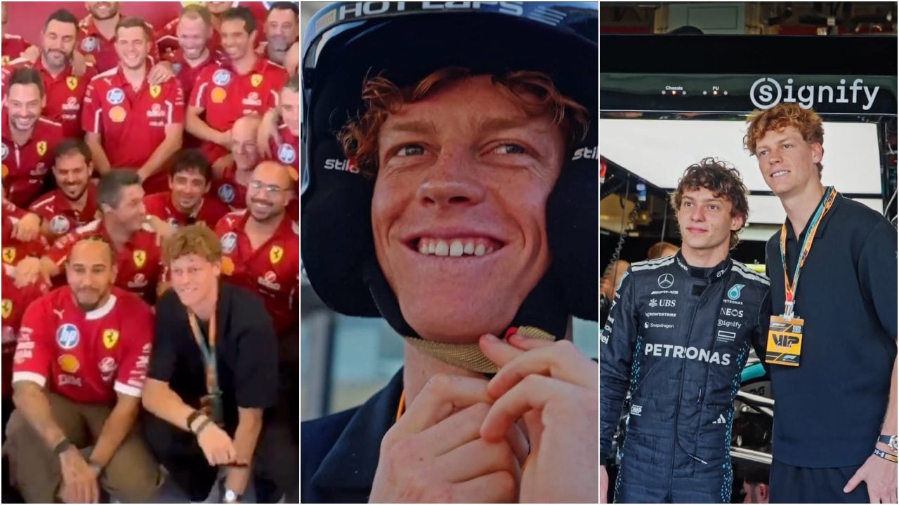 La giornata di Jannik Sinner al GP Abu Dhabi: il giro di pista con Antonelli e la foto con Hamilton