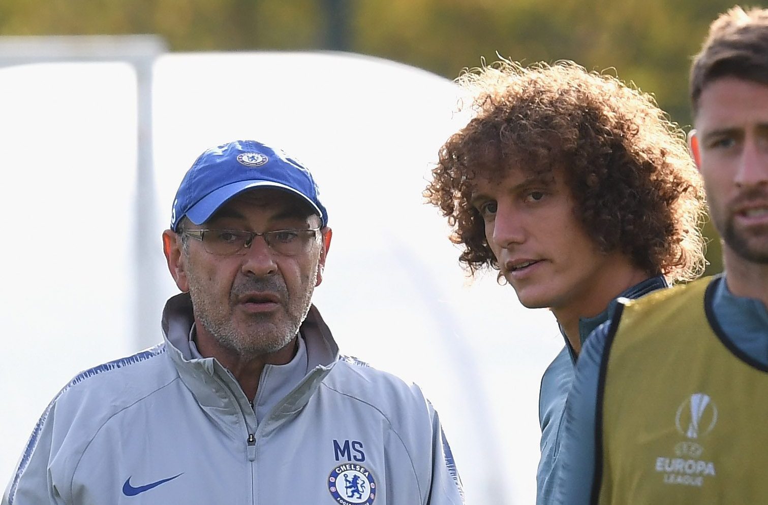 David Luiz e Maurizio Sarri: sono stati assieme al Chelsea nella stagione 2018/19