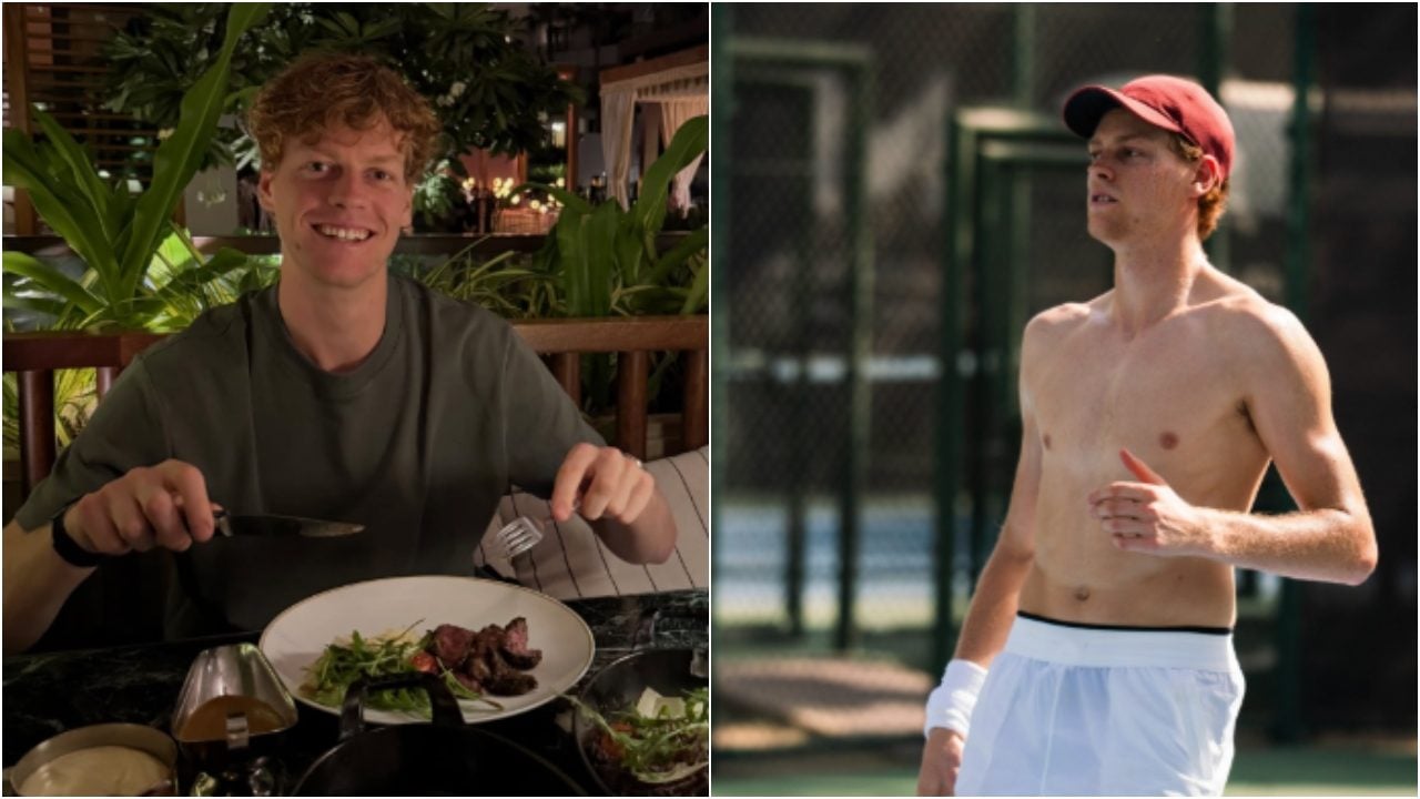Jannik Sinner immortalato a cena nel resort extra lusso di Dubai, e mentre si allena.