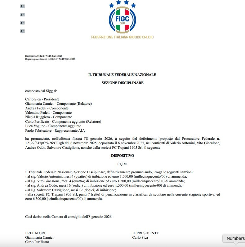 La nota ufficiale della FIGC.