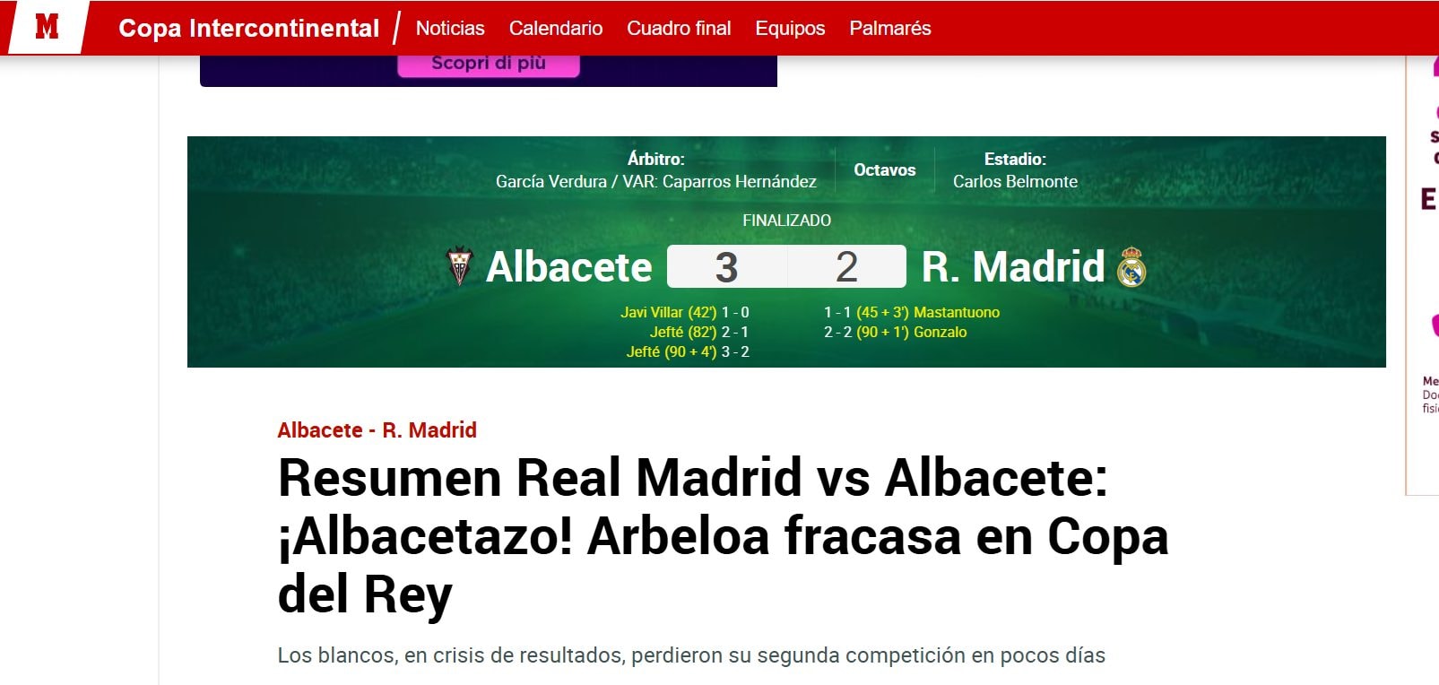 La prima pagina di "Marca" e l’"Albacetazo": il neologismo che disegna il fallimento Real