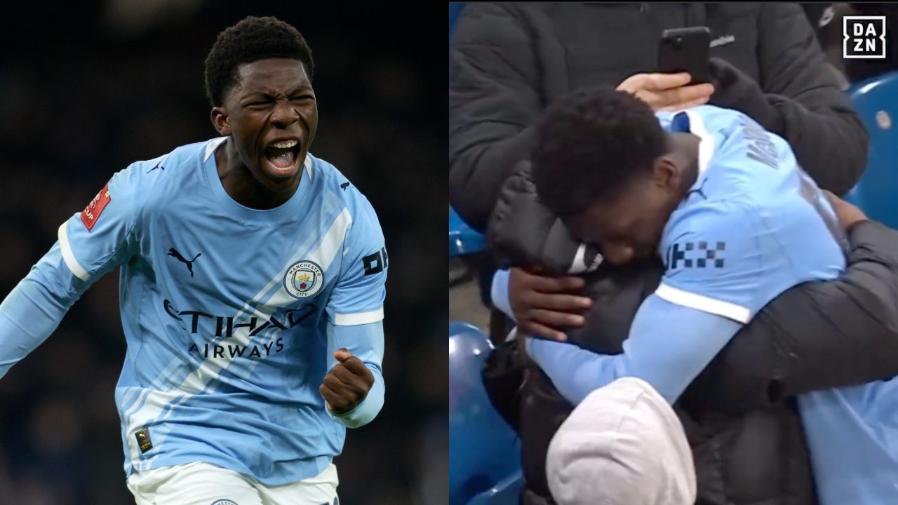 McAidoo segna il primo gol con il Manchester City e corre in tribuna: vuole festeggiare con la sua famiglia